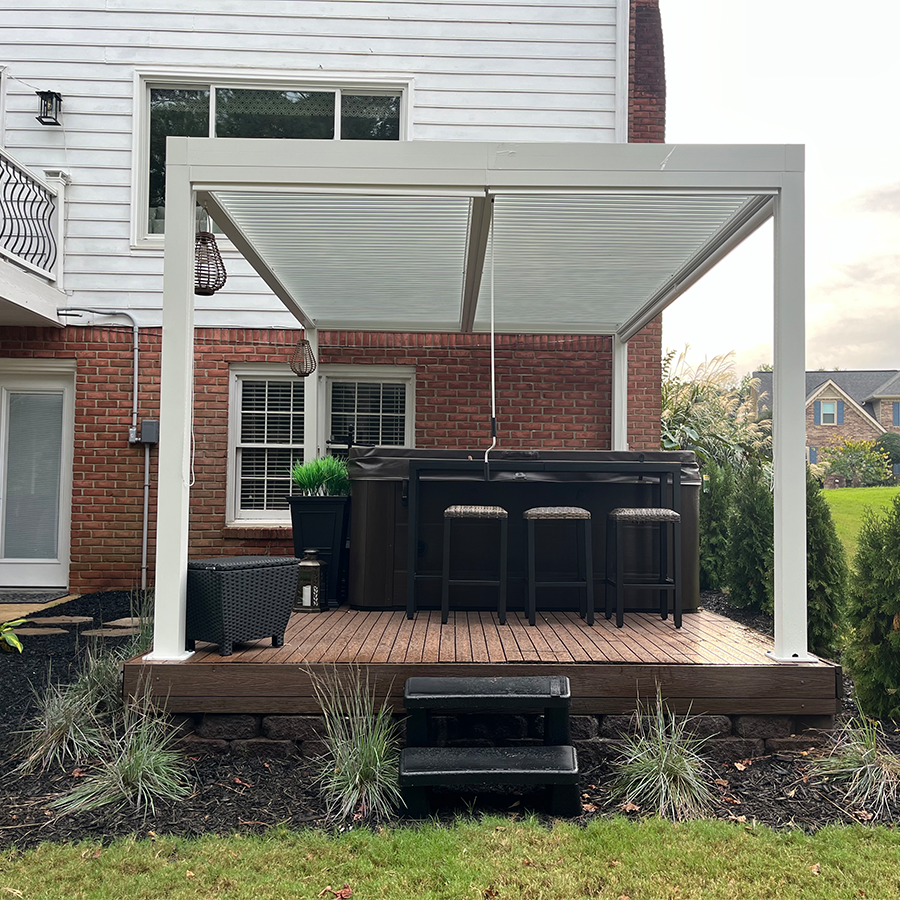 PURPLE LEAF Athena Louvered Pergola Modern White Pergola with Adjustable Roof for Deck Backyard Garden