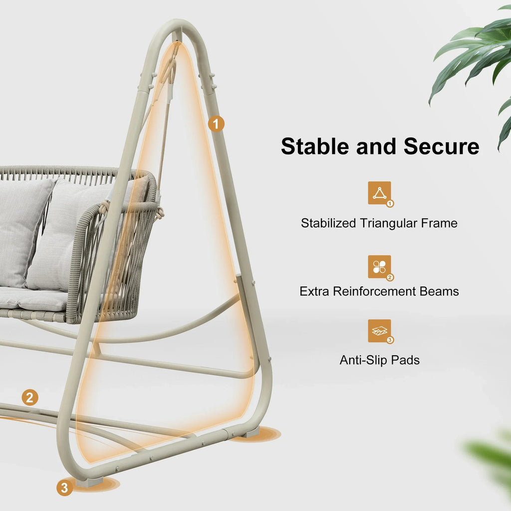 PURPLE LEAF Double Cloud Hanging Chair - Outdoor Patio Rattan Swing Chair with Cushion and Backrest.