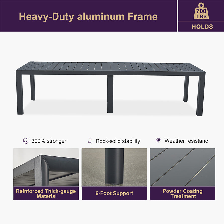 PURPLE LEAF  Folding Outdoor Dining Set  with Aluminum Table and Padded Chairs All Weather Dining Table Sets for Garden Backyard Poolside