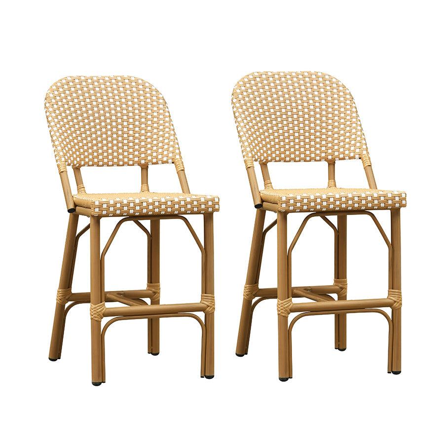 PURPLE LEAF Outdoor Bar Height Stools Set of 2 French Country Patio Rattan Bar Stool Chairs Outdoor Armless Barstools for Porch Garden Indoor Kitchen
