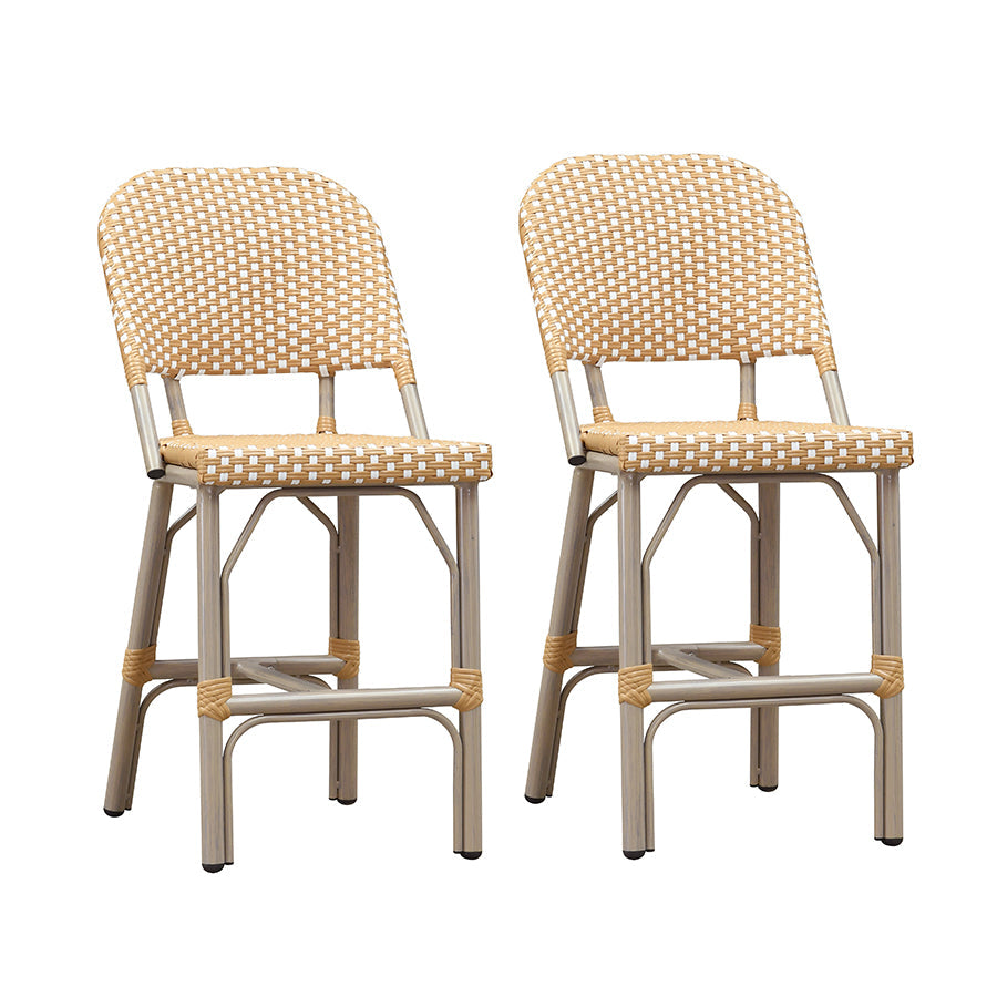 PURPLE LEAF Outdoor Bar Height Stools Set of 2 French Country Patio Rattan Bar Stool Chairs Outdoor Armless Barstools for Porch Garden Indoor Kitchen