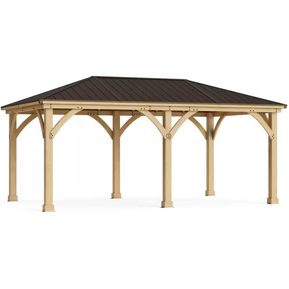 DIY Meridian 12 Ft. X 20 Ft. Cedar Wood Outdoor Gazebo Kit with Hartop Metal Roof - Permanent Covered Patio Shade