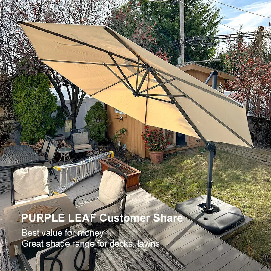 PURPLE LEAF Affordable Outdoor Umbrella with Base, Round Cantilever Umbrella for Garden