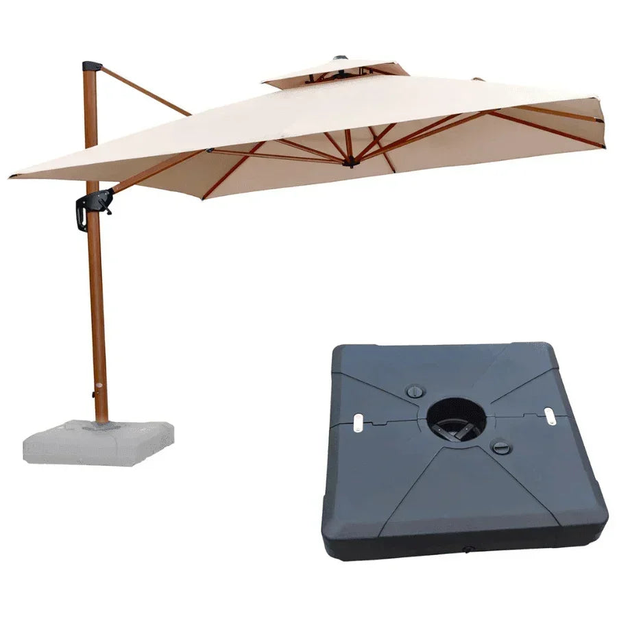 PURPLE LEAF Outdoor Garden Umbrella with Base, Cantilever Umbrellas in Wood Color