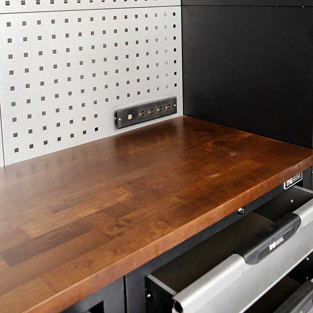 12' Extreme-Duty Steel Garage Tool Chest w/Pegboard, Power Outlets, USB Port, Magnetic Motion LED Lamps, Cabinets & Roll-Out Tool Chest, TMG-WBM12