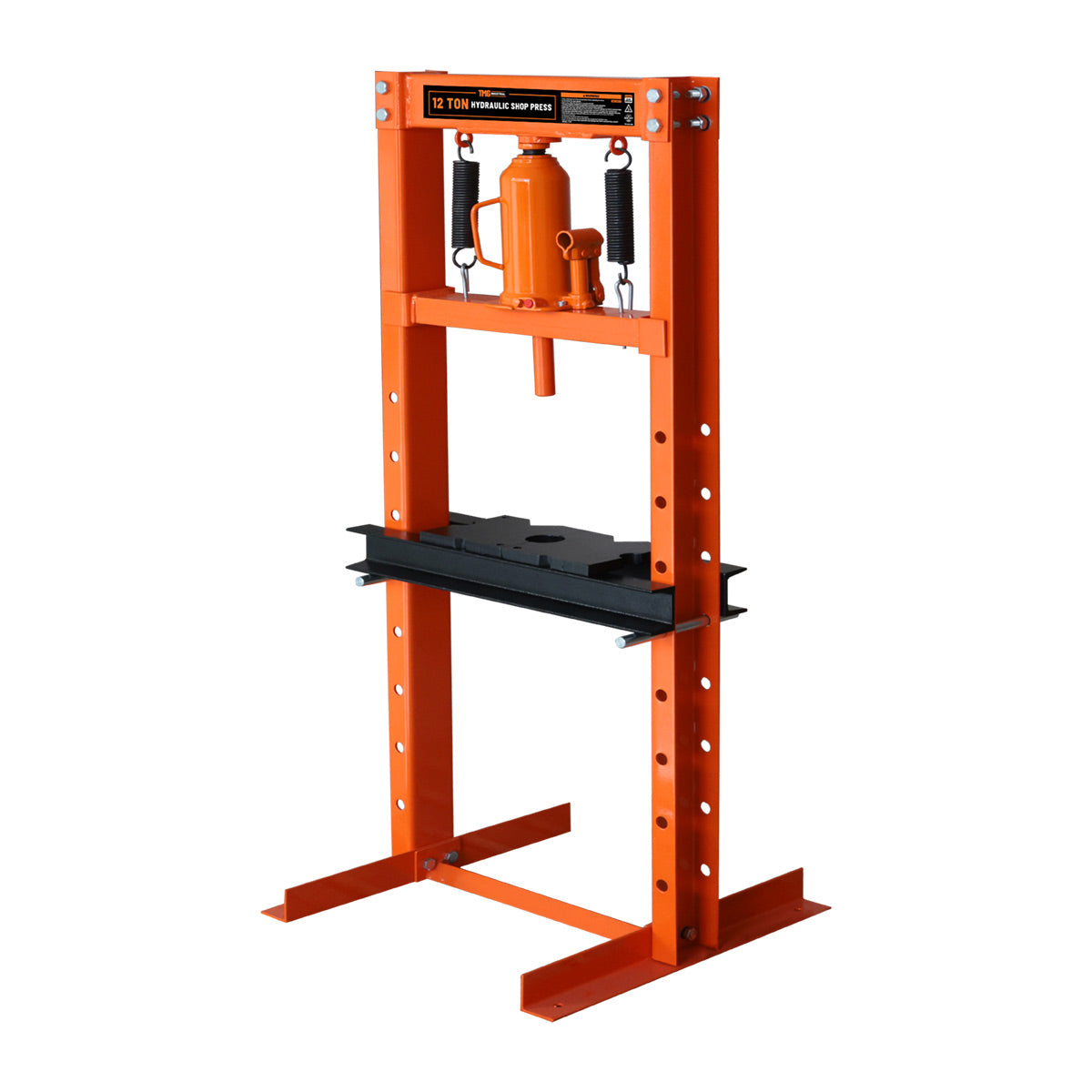 12 Ton Capacity Hydraulic Shop Press, H-Frame, Hand Crank Bottle Jack Pressing, 8 Bed Height Positions, TMG-ASP12 (Discontinued – No Longer Available)