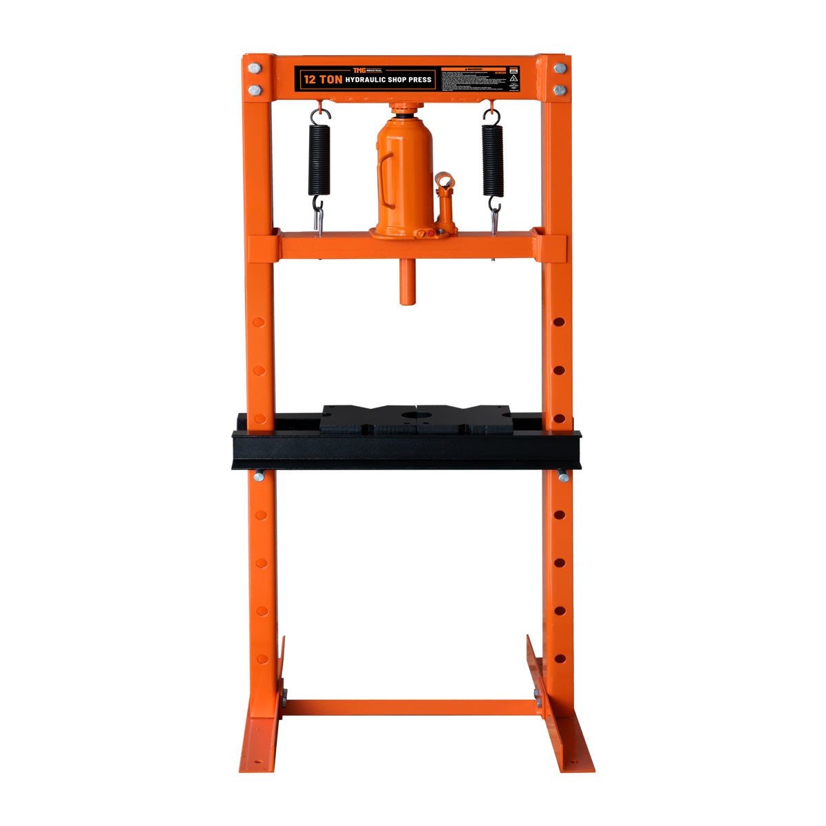 12 Ton Capacity Hydraulic Shop Press, H-Frame, Hand Crank Bottle Jack Pressing, 8 Bed Height Positions, TMG-ASP12 (Discontinued – No Longer Available)