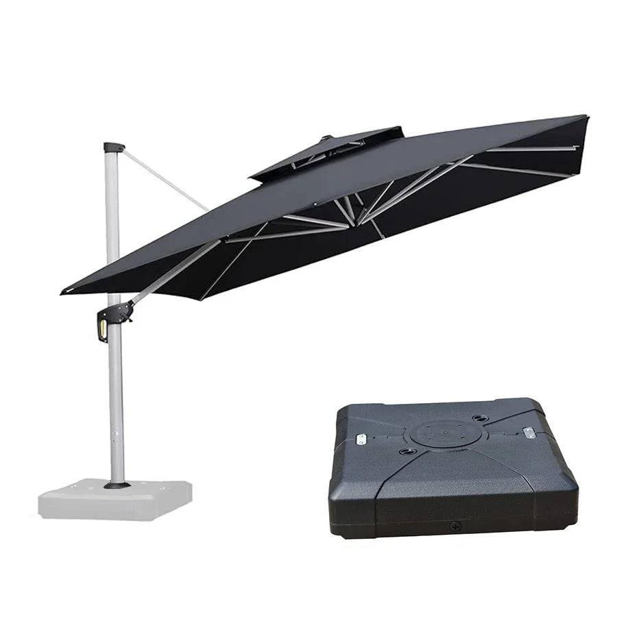 PURPLE LEAF – Grand parasol déporté carré de terrasse avec base pour jardin, piscine et porche