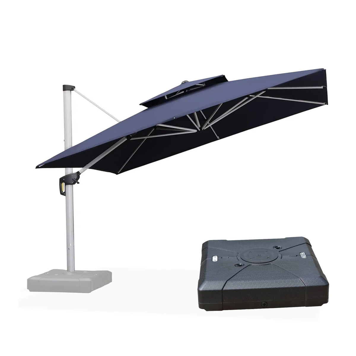 PURPLE LEAF – Grand parasol déporté carré de terrasse avec base pour jardin, piscine et porche