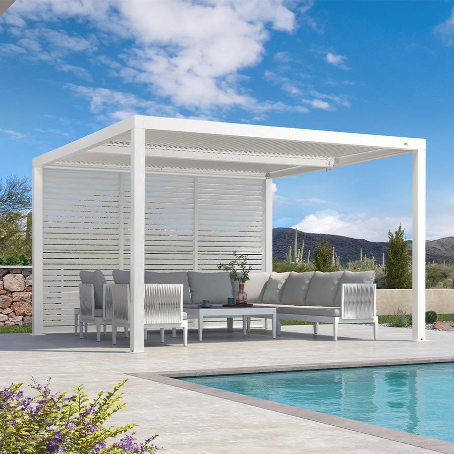PURPLE LEAF Athena Louvered Pergola white Outdoor Aluminum Pergola with Shutter Wall Adjustable Gazebo Rainproof for Patio Deck Garden
