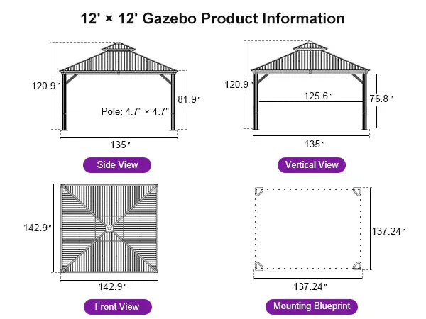 PURPLE LEAF – Pavillon à toit rigide pour terrasse, structure en aluminium effet bois avec guirlande lumineuse – clear