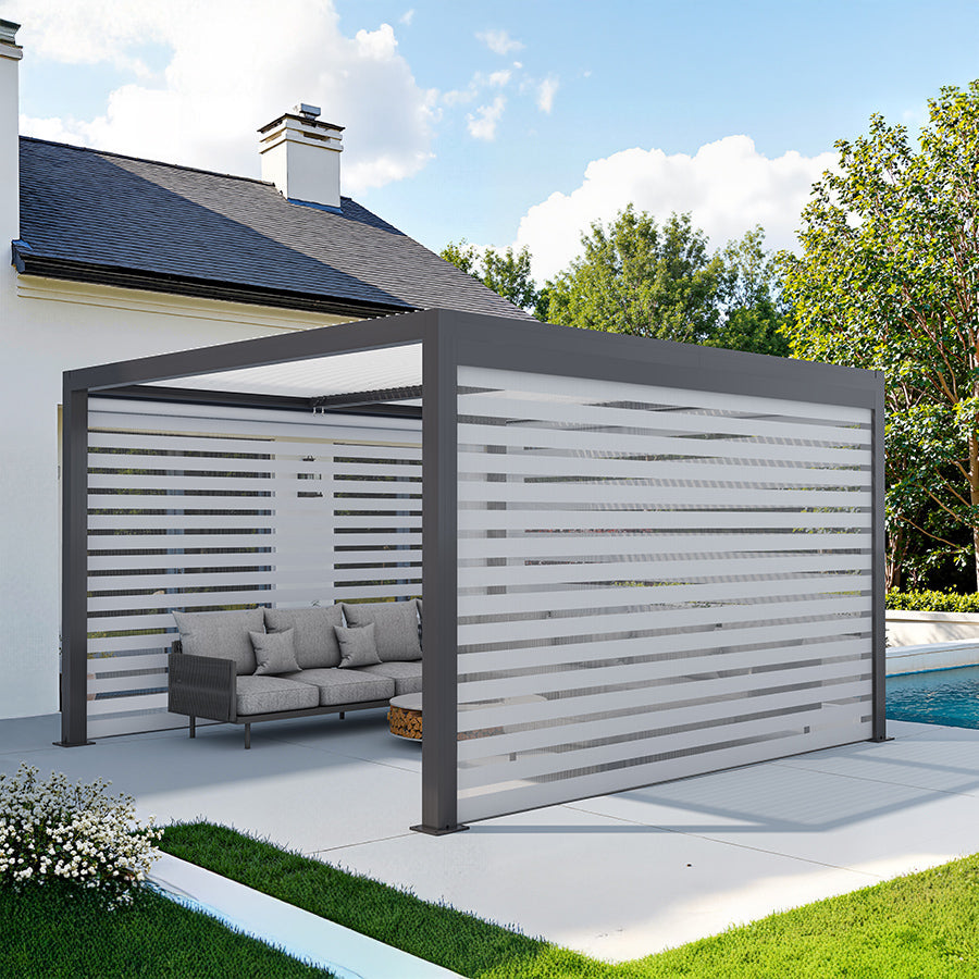 PURPLE LEAF Athena Louvered Pergola Grey Outdoor Aluminum Pergola with Roller Blinds Adjustable Gazebo Rainproof for Patio Deck Garden