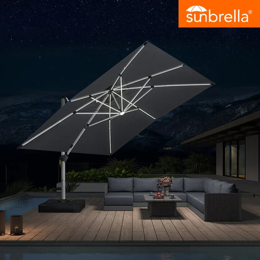PURPLE LEAF SUNBRELLA Solar Cantilever Umbrella with Lights, Large Umbrellas For Outdoor Patio