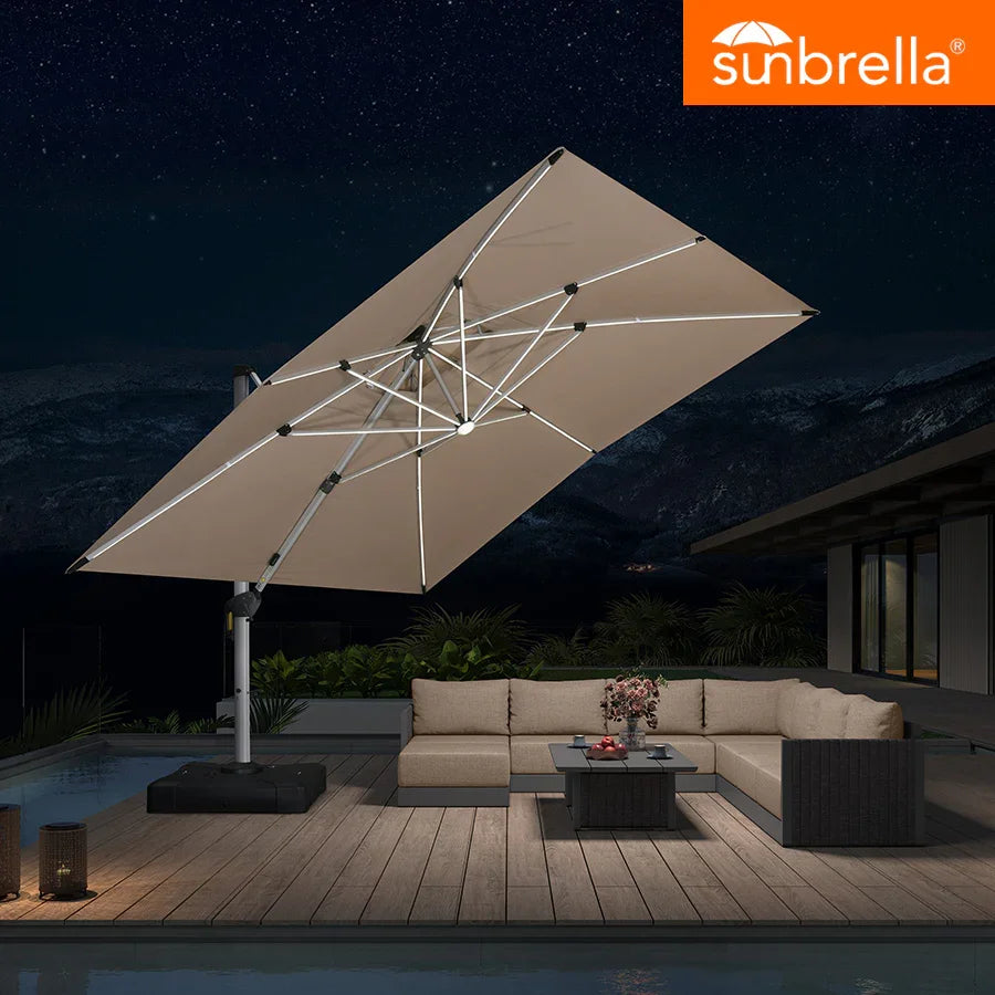 PURPLE LEAF SUNBRELLA Solar Cantilever Umbrella with Lights, Large Umbrellas For Outdoor Patio