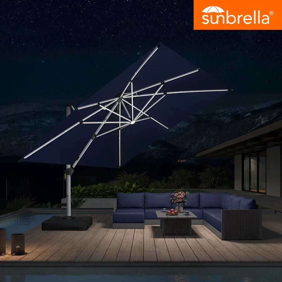 PURPLE LEAF SUNBRELLA Solar Cantilever Umbrella with Lights, Large Umbrellas For Outdoor Patio