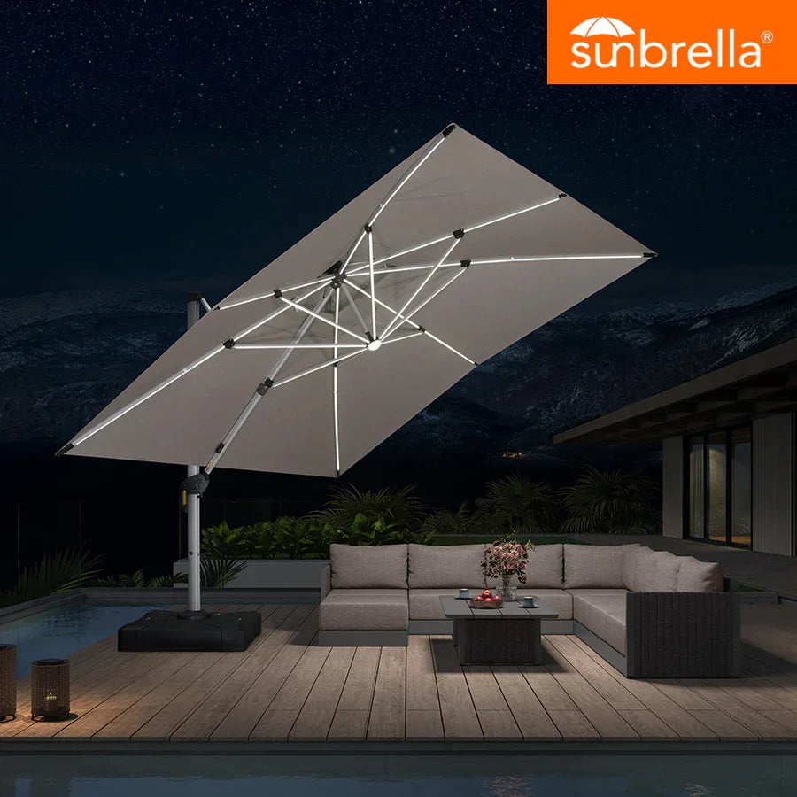 PURPLE LEAF SUNBRELLA Solar Cantilever Umbrella with Lights, Large Umbrellas For Outdoor Patio