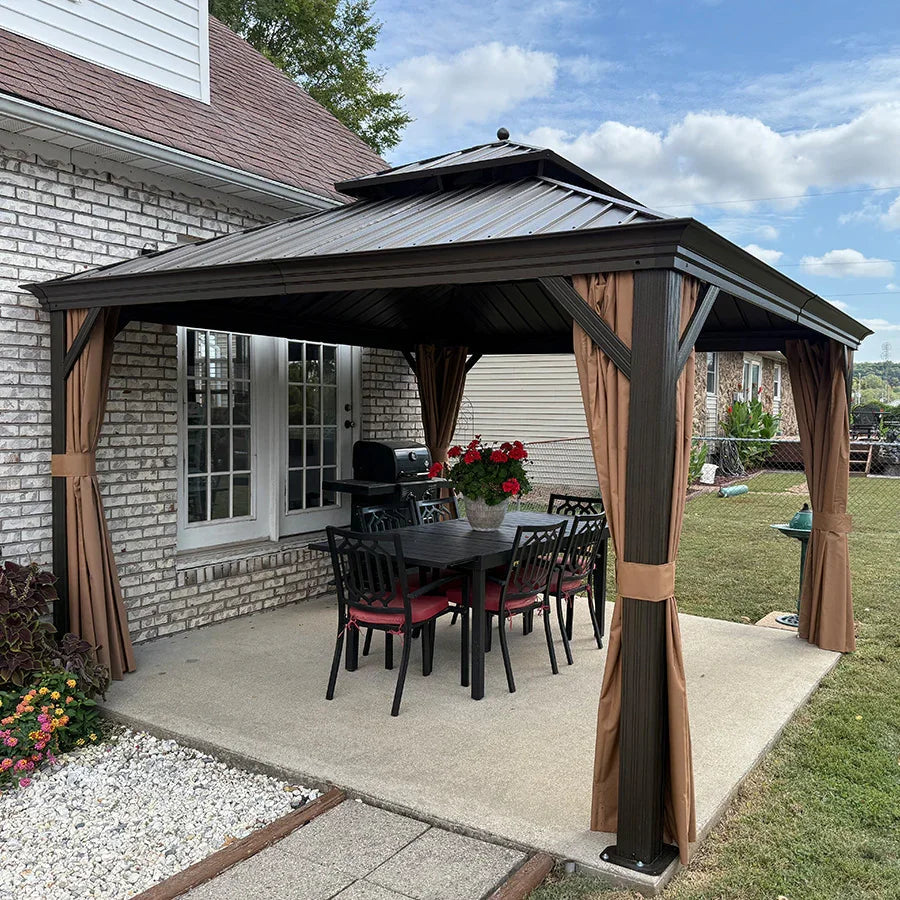 PURPLE LEAF Outdoor Hardtop Gazebo for Garden Bronze Double Roof Aluminum Frame Pavilion with Reinforcement Support Rod