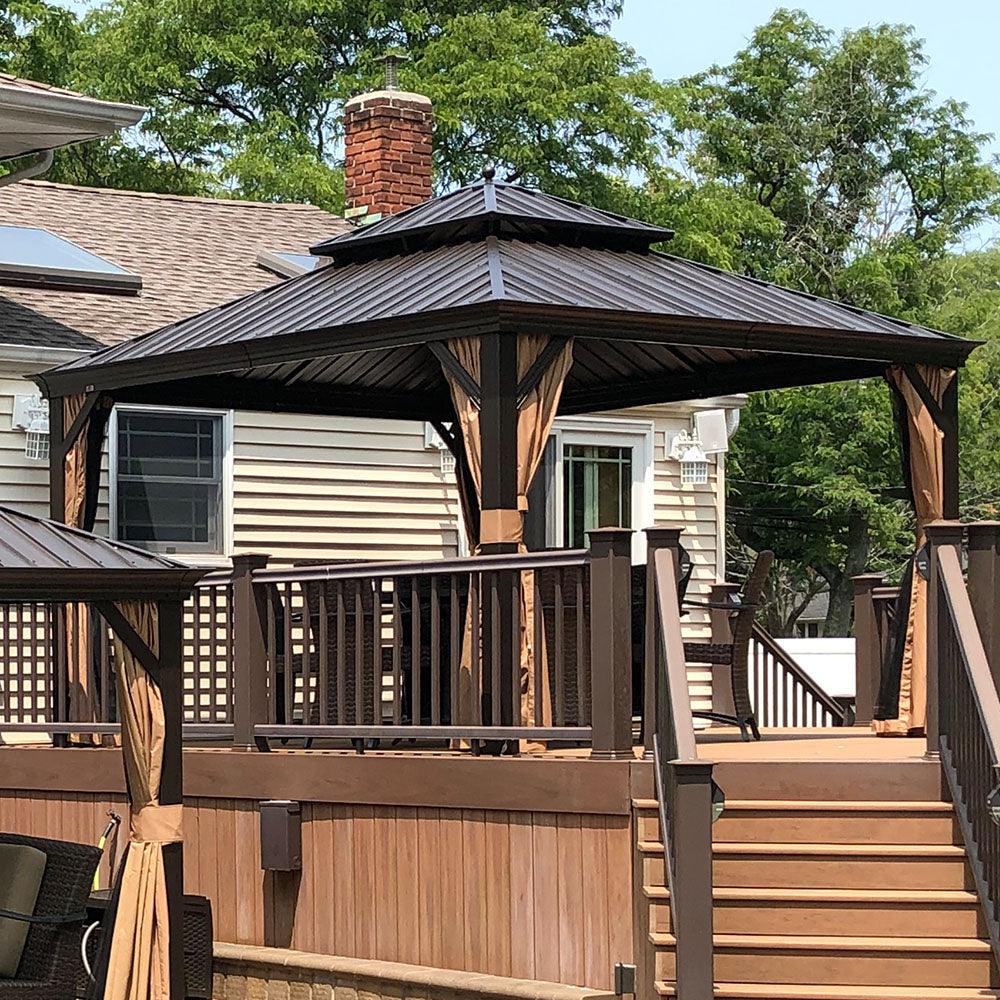 PURPLE LEAF Outdoor Hardtop Gazebo for Garden Bronze Double Roof Aluminum Frame Pavilion with Reinforcement Support Rod