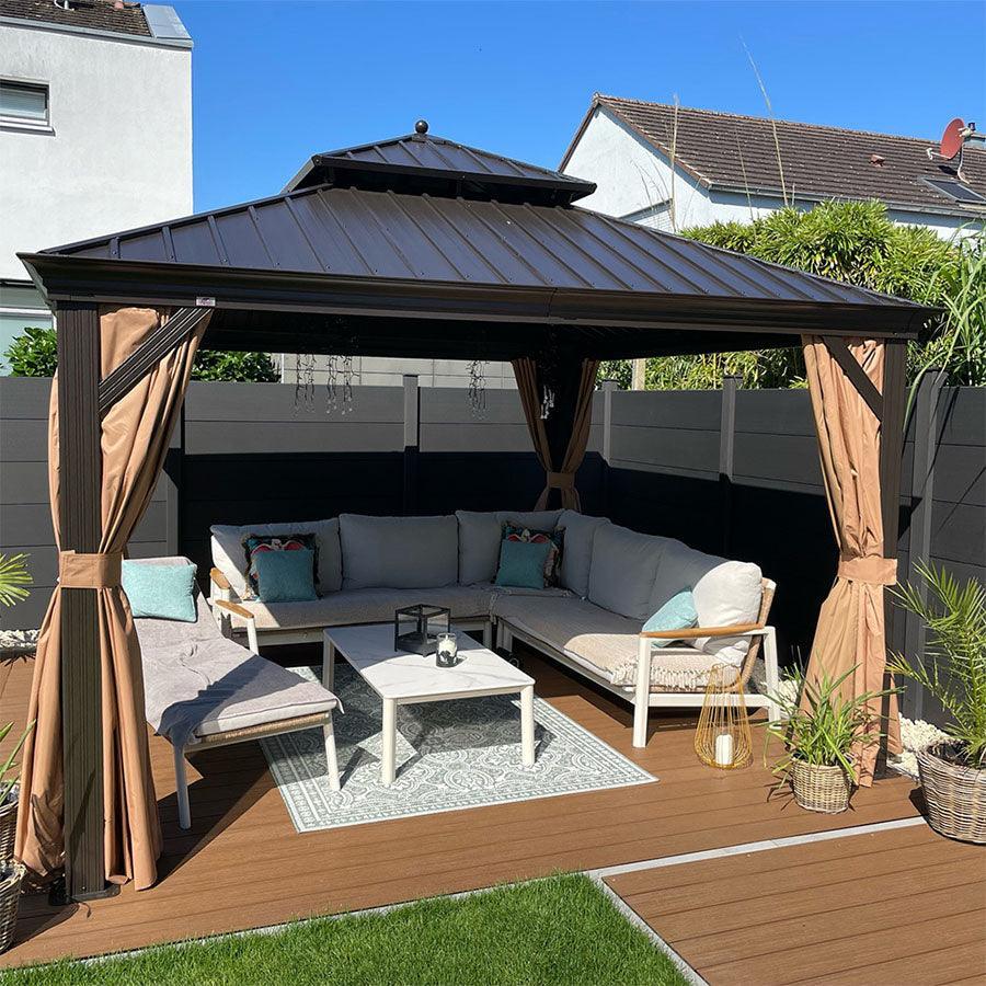 PURPLE LEAF Outdoor Hardtop Gazebo for Garden Bronze Double Roof Aluminum Frame Pavilion with Reinforcement Support Rod