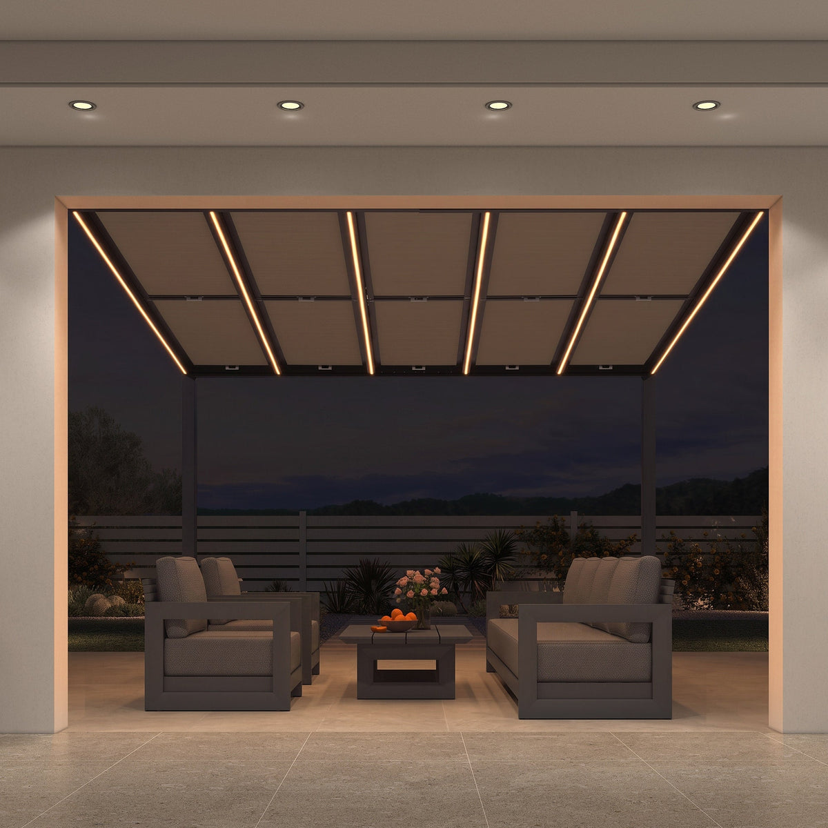 PURPLE LEAF Wall Mounted Gazebo with Gray Polycarbonate Roof Aluminum Frame Patio Cover with Retractable Pleated Shades and LED Strip Light
