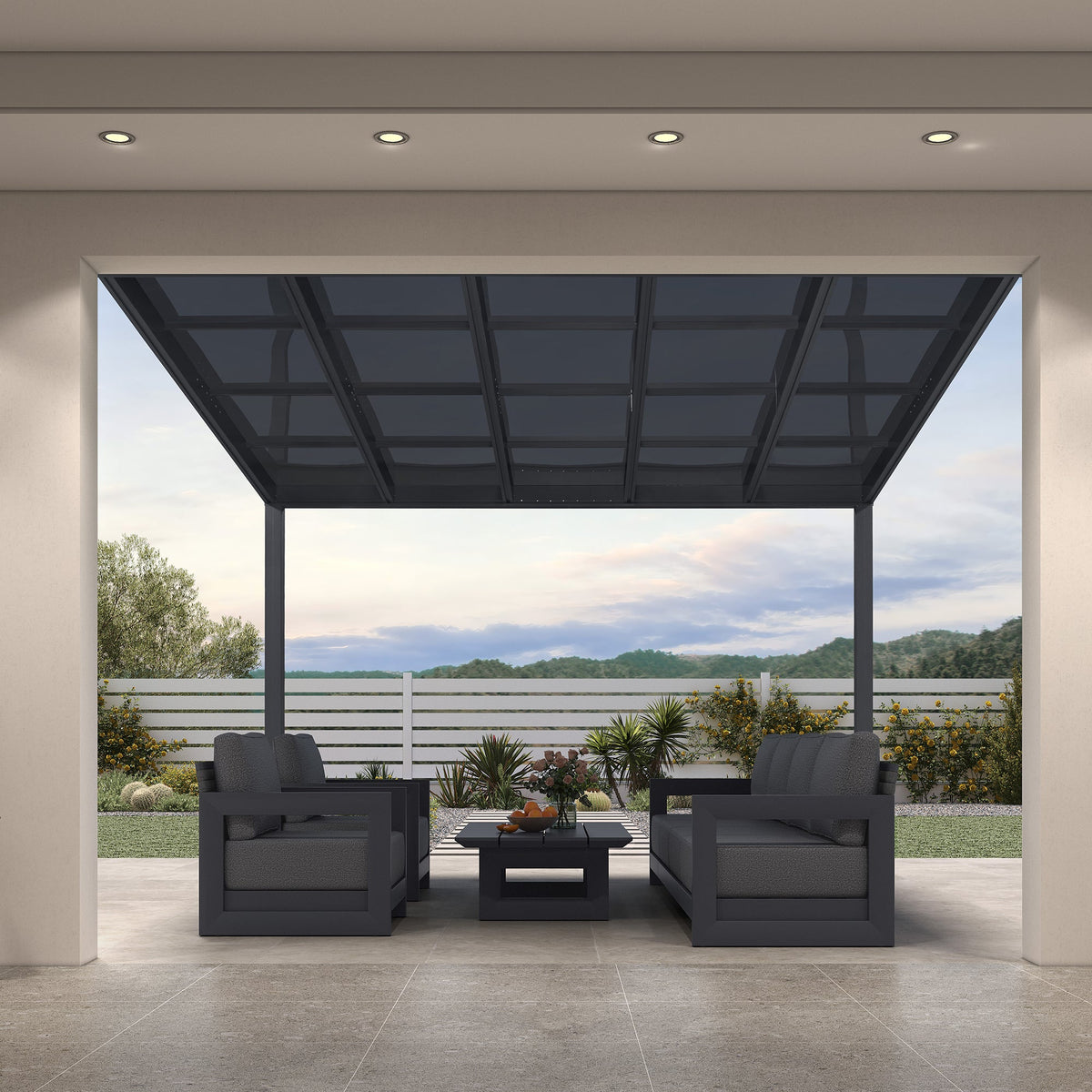 PURPLE LEAF Wall Mounted Gazebo with Gray Polycarbonate Roof Aluminum Frame Patio Cover for Porch