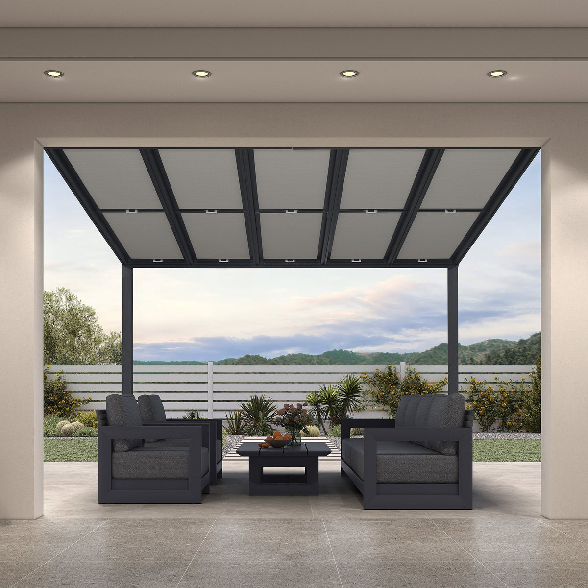 PURPLE LEAF Wall Mounted Gazebo with Gray Polycarbonate Roof Aluminum Frame Patio Cover with Retractable Pleated Shades for Porch