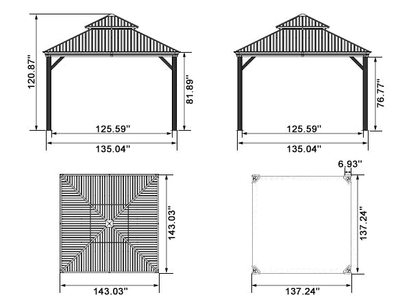 PURPLE LEAF Patio Gazebo for Backyard Grey Hardtop Galvanized Steel Roof Awning with Upgrade Curtain