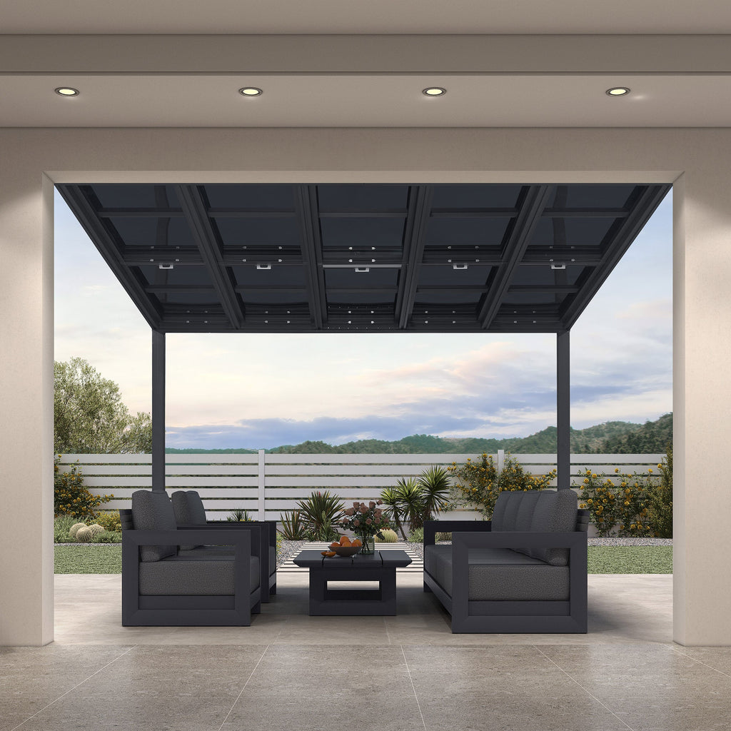 PURPLE LEAF Wall Mounted Gazebo with Gray Polycarbonate Roof Aluminum Frame Patio Cover with Retractable Pleated Shades for Porch