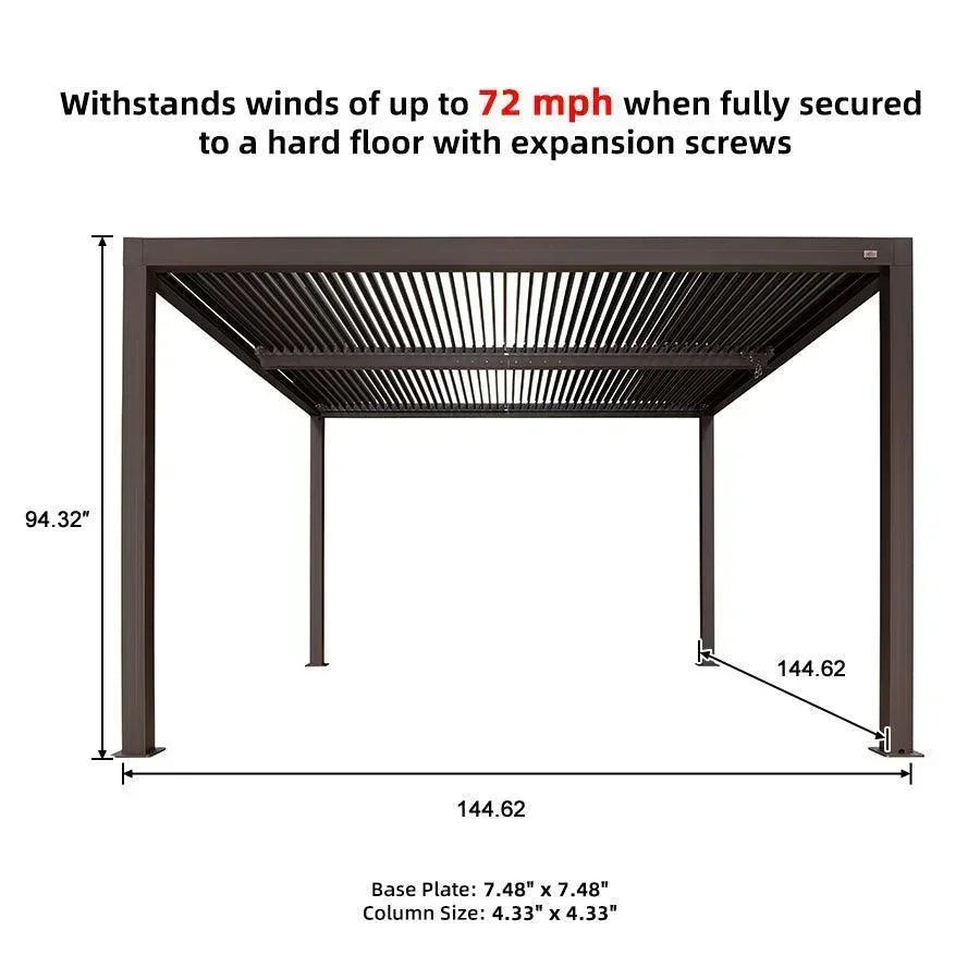 PURPLE LEAF Athena Louvered Pergola Bronze Outdoor Aluminum Pergola with Roller Blind Adjustable Gazebo for Patio Deck Garden