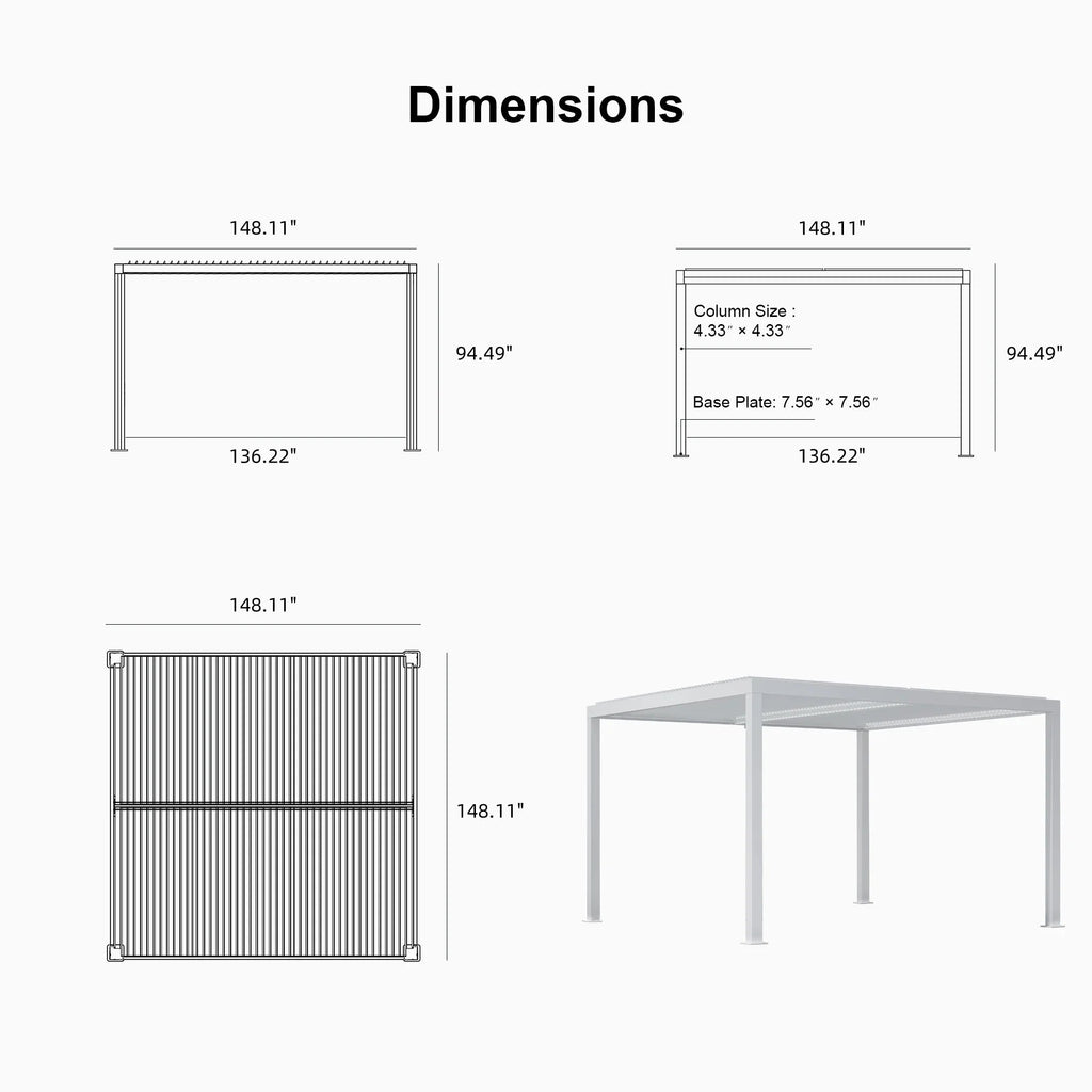 PURPLE LEAF Athena Louvered Pergola Outdoor Aluminum Pergola with Adjustable Roof for Deck Backyard Garden Hardtop Gazebo