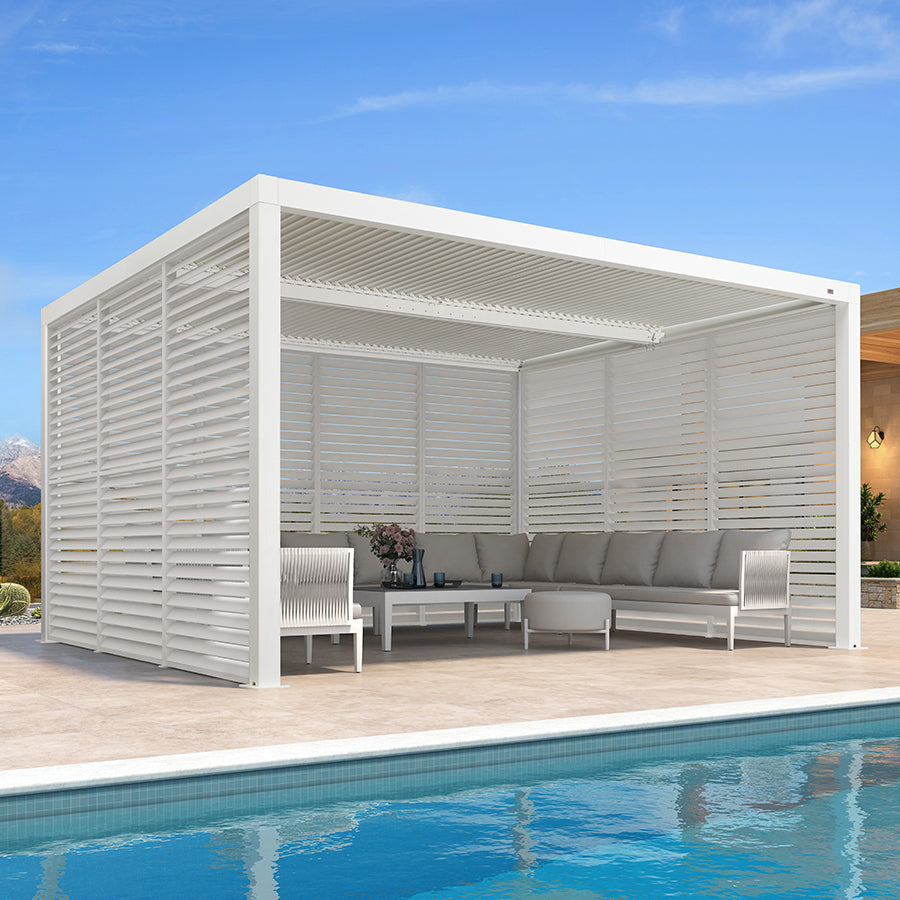 PURPLE LEAF Athena Louvered Pergola white Outdoor Aluminum Pergola with Shutter Wall Adjustable Gazebo Rainproof for Patio Deck Garden