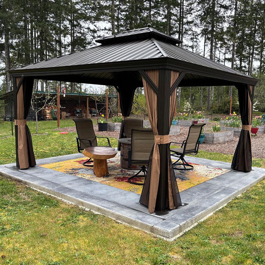 PURPLE LEAF Outdoor Hardtop Gazebo for Garden Bronze Double Roof Aluminum Frame Pavilion with String Lights-clear