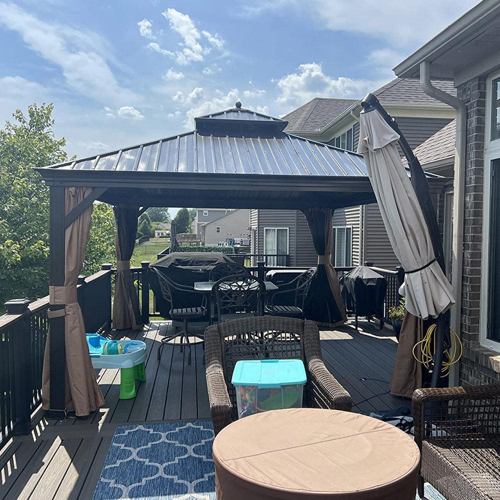 PURPLE LEAF Outdoor Hardtop Gazebo for Garden Bronze Double Roof Aluminum Frame Pavilion