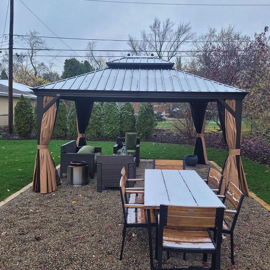 PURPLE LEAF Outdoor Hardtop Gazebo for Garden Bronze Double Roof Aluminum Frame Pavilion with Reinforcement Support Rod
