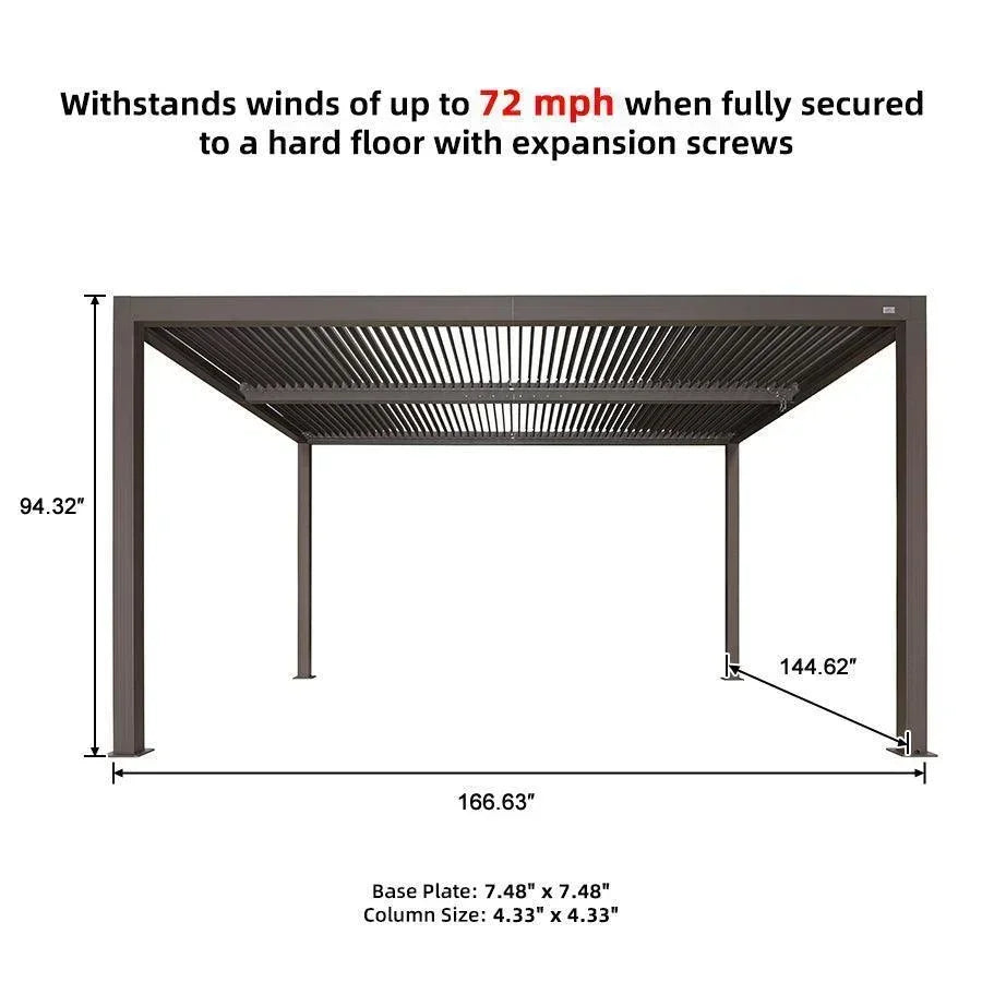 PURPLE LEAF Athena Louvered Pergola Bronze Outdoor Aluminum Pergola with Strip Lights Adjustable Gazebo for Patio Deck Garden