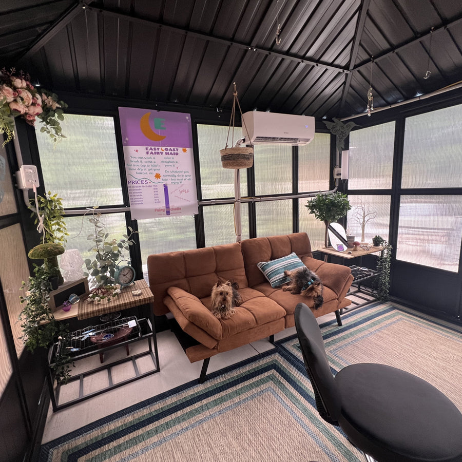 PURPLE LEAF Sunroom Hardtop Gazebo Solarium Grey Galvanized Steel Double Roof  All-Weather Aluminum Outdoor Screen House