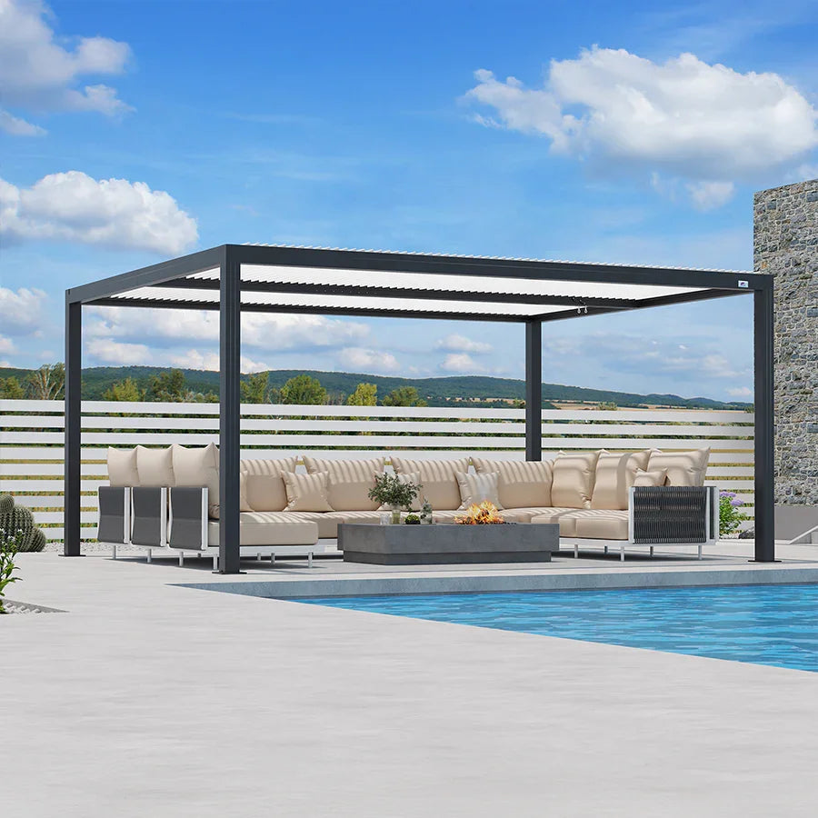 PURPLE LEAF Athena Louvered Pergola Modern Grey Pergola with White Roof for Deck Backyard Garden