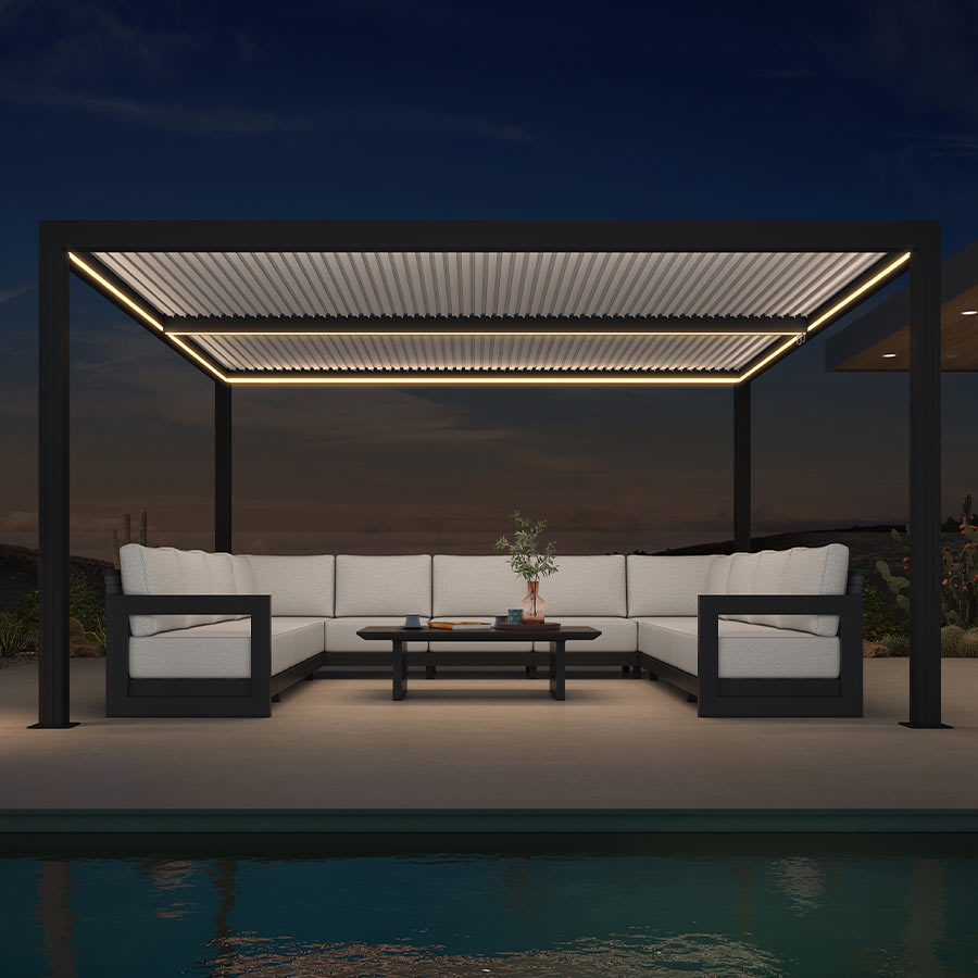 PURPLE LEAF Athena Louvered Pergola Grey Outdoor Aluminum Pergola with Strip Lights Adjustable Gazebo for Patio Deck Garden