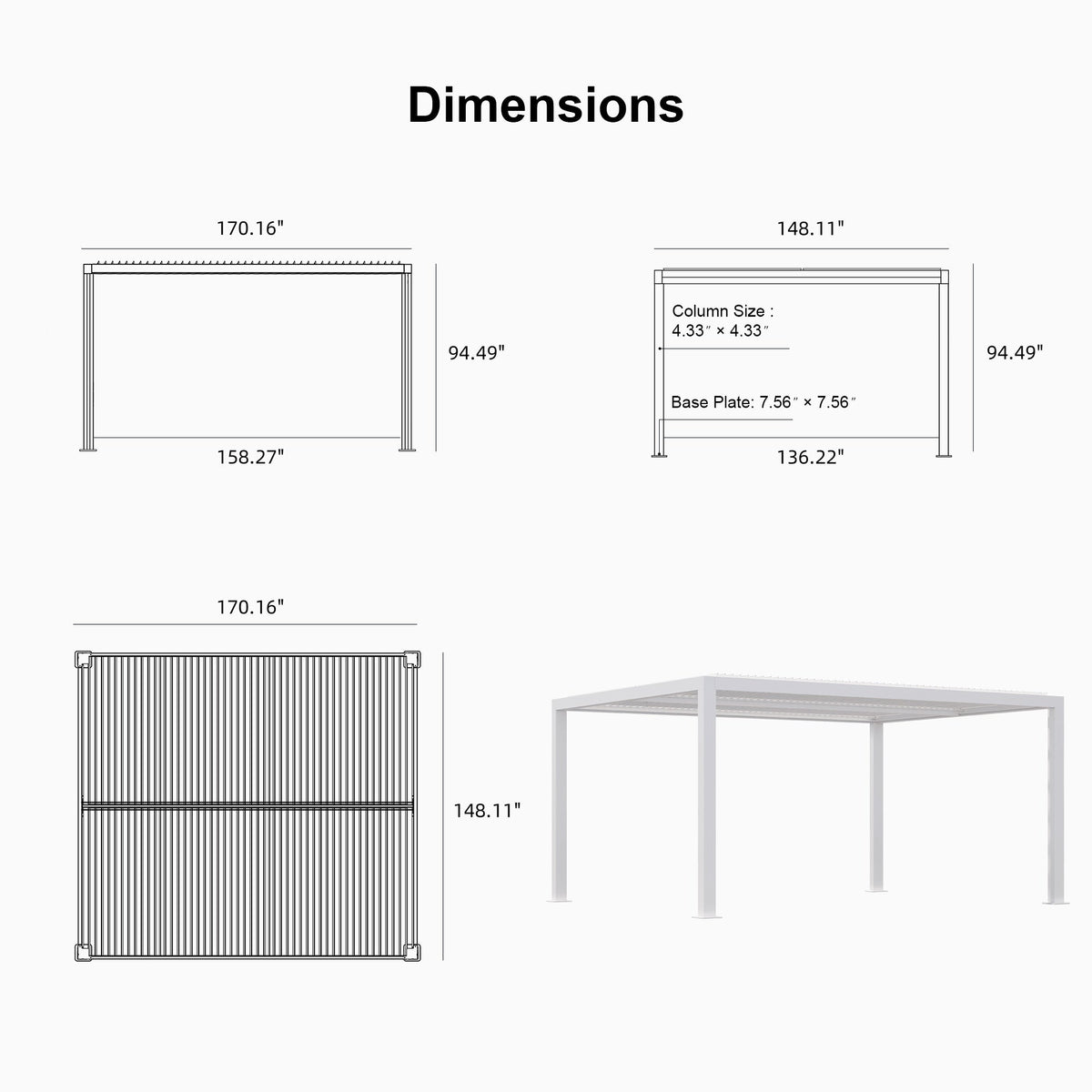 PURPLE LEAF Athena Louvered Pergola white Outdoor Aluminum Pergola with Shutter Wall Adjustable Gazebo Rainproof for Patio Deck Garden