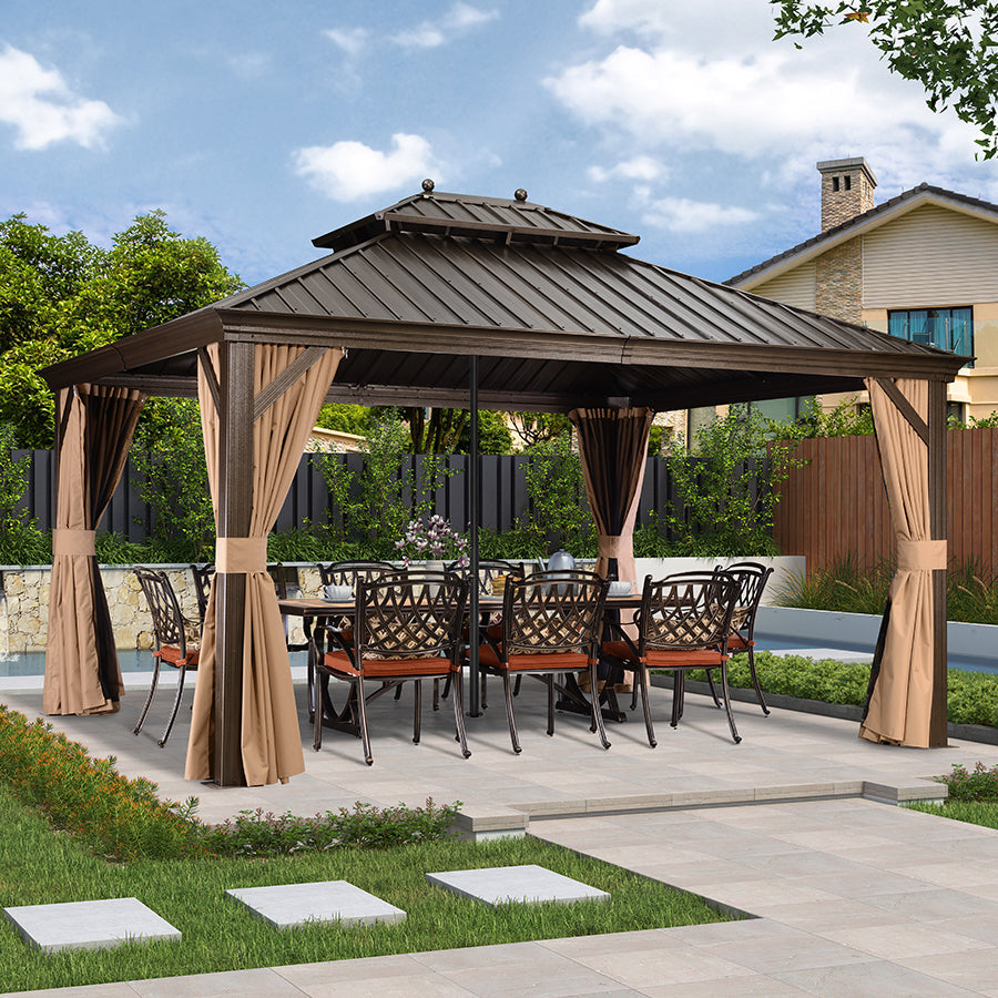 PURPLE LEAF Outdoor Hardtop Gazebo for Garden Bronze Double Roof Aluminum Frame Pavilion with Reinforcement Support Rod