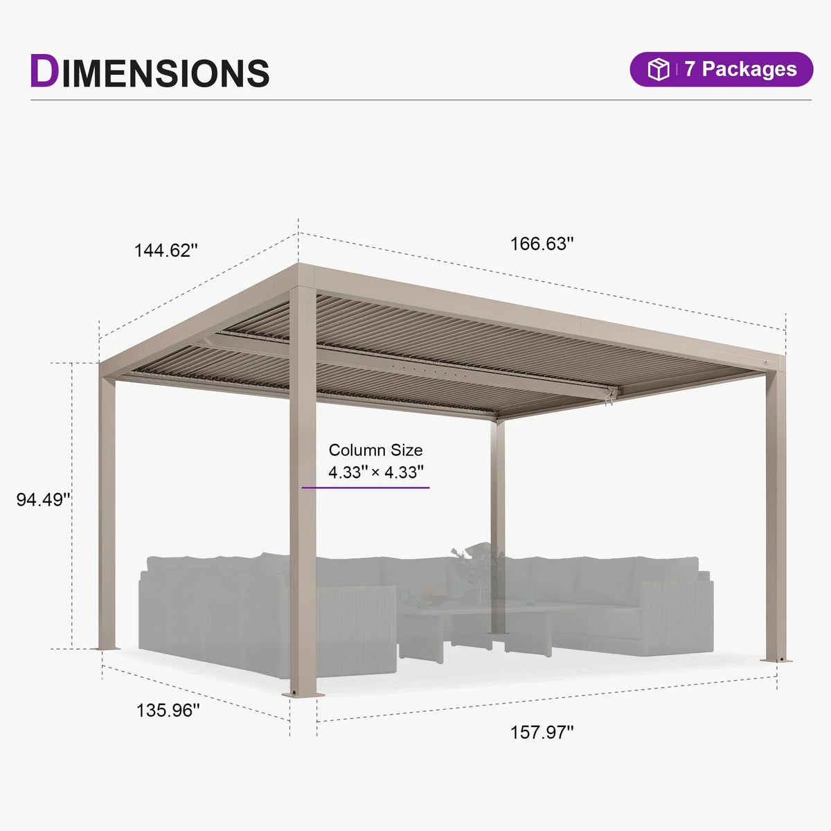 PURPLE LEAF Athena Louvered Pergola Modern Champagne Pergola with Adjustable Roof for Deck Backyard Garden