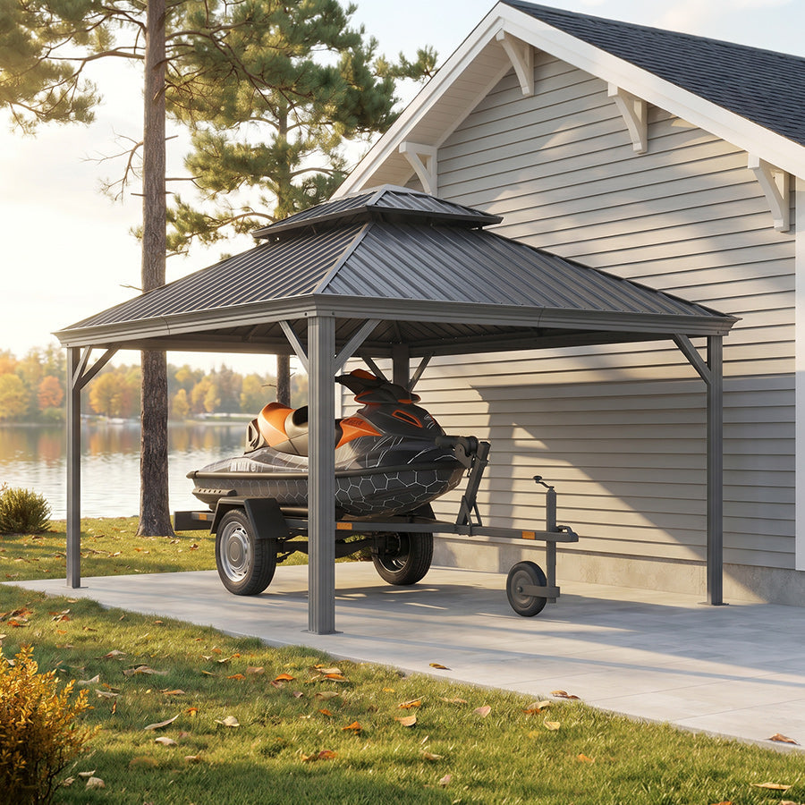 PURPLE LEAF Light Grey Metal Carport with Galvanized Steel Roof Heavy Duty Permanent Outdoor Car Shelter