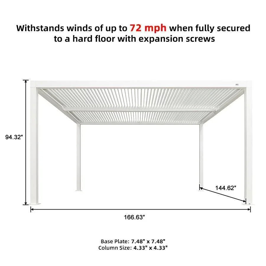 PURPLE LEAF Athena Louvered Pergola White Outdoor Aluminum Pergola with Roller Blind Adjustable Gazebo for Patio Deck Garden
