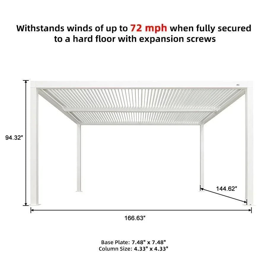 PURPLE LEAF Athena Louvered Pergola White Outdoor Aluminum Pergola with Strip Lights Adjustable Gazebo for Patio Deck Garden