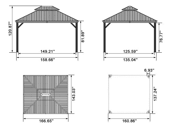 PURPLE LEAF Patio Gazebo for Backyard Grey Hardtop Galvanized Steel Roof Awning with Reinforcement Support Rod
