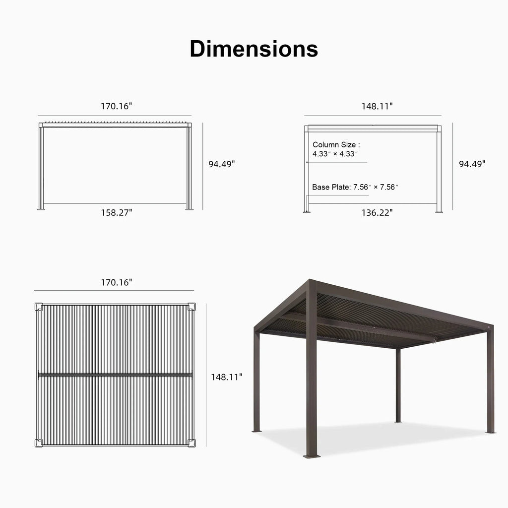 PURPLE LEAF Athena Louvered Pergola Outdoor Aluminum Pergola with Adjustable Roof for Deck Backyard Garden Hardtop Gazebo