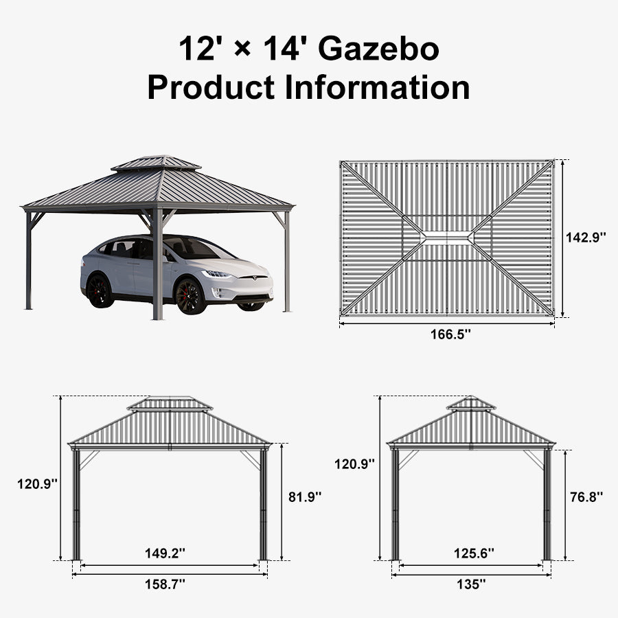 PURPLE LEAF Light Grey Metal Carport with Galvanized Steel Roof Heavy Duty Permanent Outdoor Car Shelter