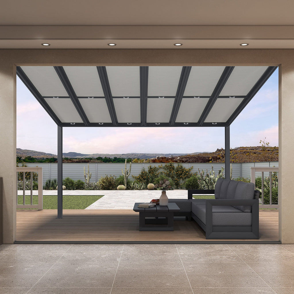 PURPLE LEAF Wall Mounted Gazebo with Gray Polycarbonate Roof Aluminum Frame Patio Cover with Retractable Pleated Shades for Porch