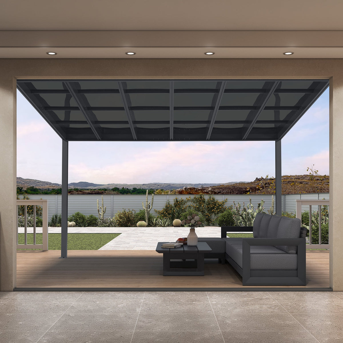 PURPLE LEAF Wall Mounted Gazebo with Gray Polycarbonate Roof Aluminum Frame Patio Cover for Porch