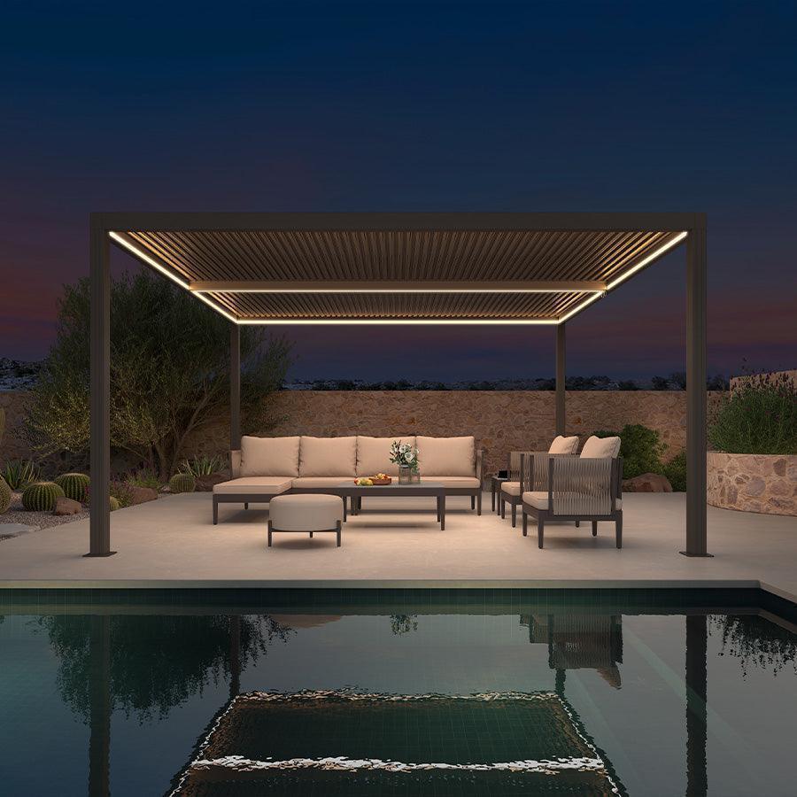 PURPLE LEAF Athena Louvered Pergola Bronze Outdoor Aluminum Pergola with Strip Lights Adjustable Gazebo for Patio Deck Garden